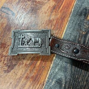 Brown Leather Belt with Silver Buckle